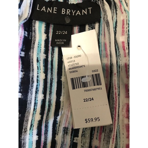 Lane Bryant 22/24 Stripe Overlap Elastic Tie Waist Peplum Cotton Embroidered Top - Picture 9 of 10